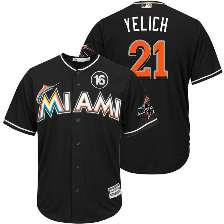 Miami Marlins #21 Christian Yelich 2017 All-Star Jose Fernandez Patch Black Cool Base Jersey Miami Marlins #21 Christian Yelich 2017 All-Star Jose Fernandez Patch Black Cool Base Jersey