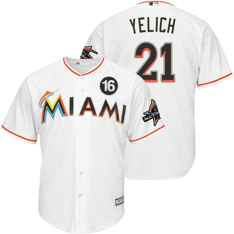 Miami Marlins #21 Christian Yelich 2017 All-Star Jose Fernandez Patch White Cool Base Jersey Miami Marlins #21 Christian Yelich 2017 All-Star Jose Fernandez Patch White Cool Base Jersey