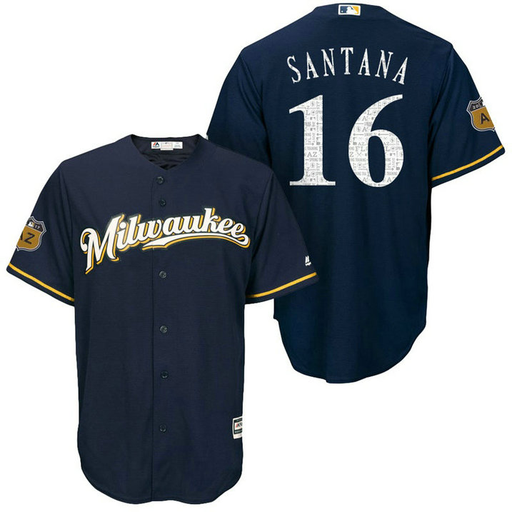 Milwaukee Brewers #16 Domingo Santana 2017 Spring Training Cactus League Patch Navy Cool Base Jersey Milwaukee Brewers #16 Domingo Santana 2017 Spring Training Cactus League Patch Navy Cool Base Jersey