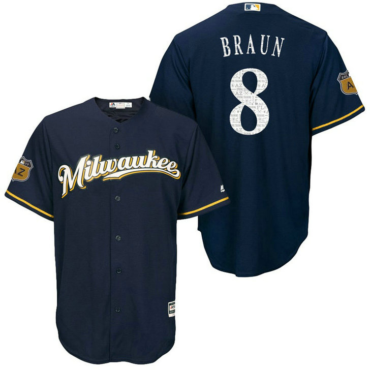 Milwaukee Brewers #8 Ryan Braun 2017 Spring Training Cactus League Patch Navy Cool Base Jersey Milwaukee Brewers #8 Ryan Braun 2017 Spring Training Cactus League Patch Navy Cool Base Jersey