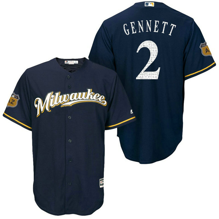Milwaukee Brewers #2 Scooter Gennett 2017 Spring Training Cactus League Patch Navy Cool Base Jersey Milwaukee Brewers #2 Scooter Gennett 2017 Spring Training Cactus League Patch Navy Cool Base Jersey