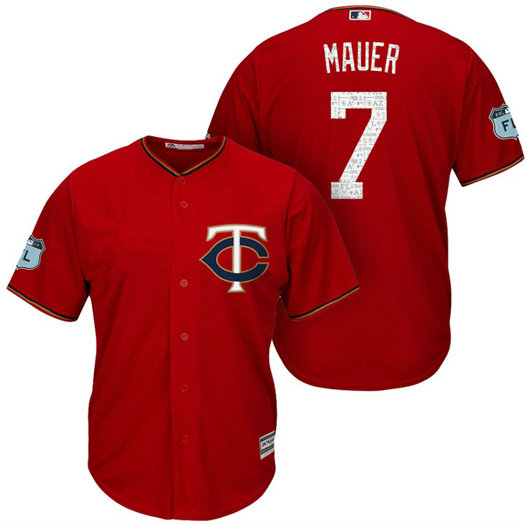 Minnesota Twins #7 Joe Mauer 2017 Spring Training Grapefruit League Patch Scarlet Cool Base Jersey Minnesota Twins #7 Joe Mauer 2017 Spring Training Grapefruit League Patch Scarlet Cool Base Jersey