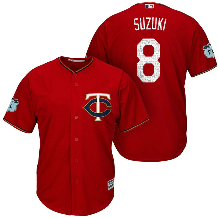 Minnesota Twins #8 Kurt Suzuki 2017 Spring Training Grapefruit League Patch Scarlet Cool Base Jersey Minnesota Twins #8 Kurt Suzuki 2017 Spring Training Grapefruit League Patch Scarlet Cool Base Jersey