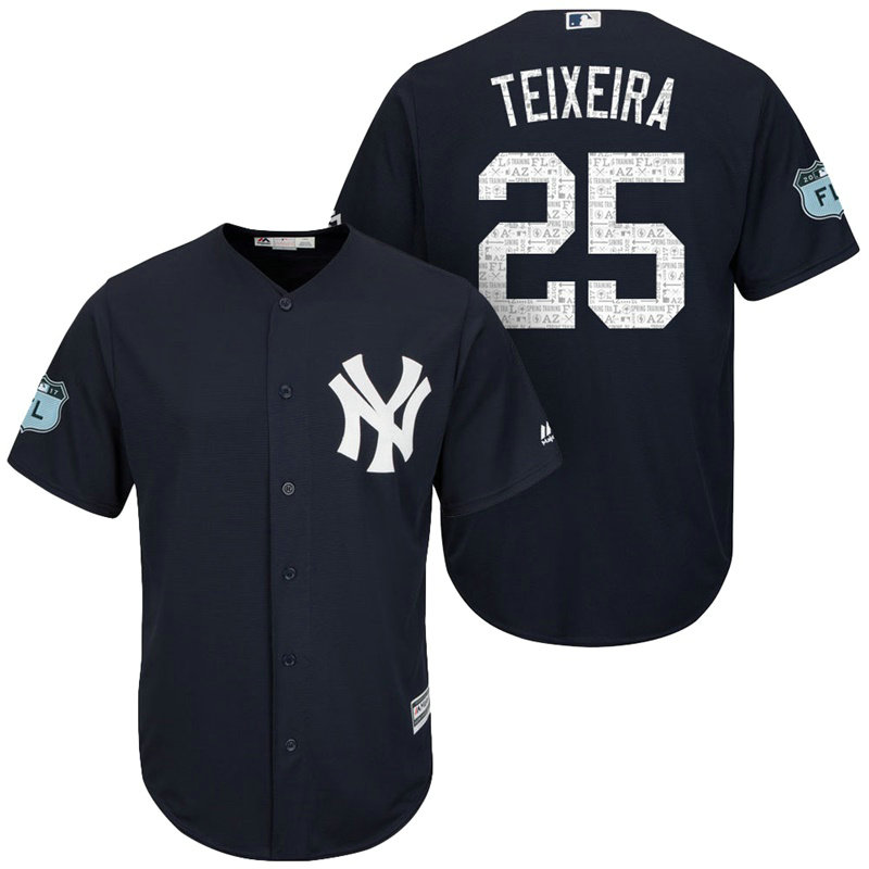 New York Yankees #25 Mark Teixeira 2017 Spring Training Grapefruit League Patch Navy Cool Base Jersey