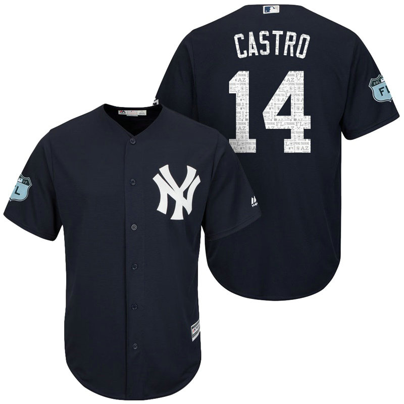 New York Yankees #14 Starlin Castro 2017 Spring Training Grapefruit League Patch Navy Cool Base Jersey