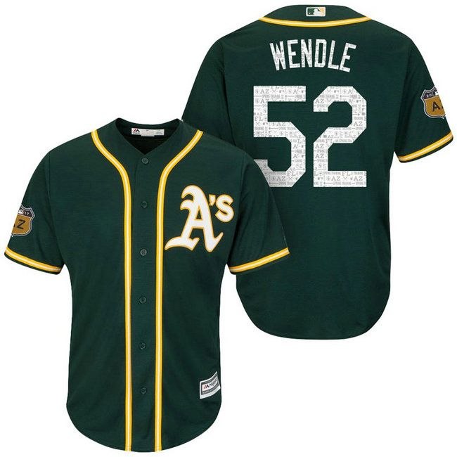 Oakland Athletics #52 Joey Wendle 2017 Spring Training Cactus League Patch Green Cool Base Jersey