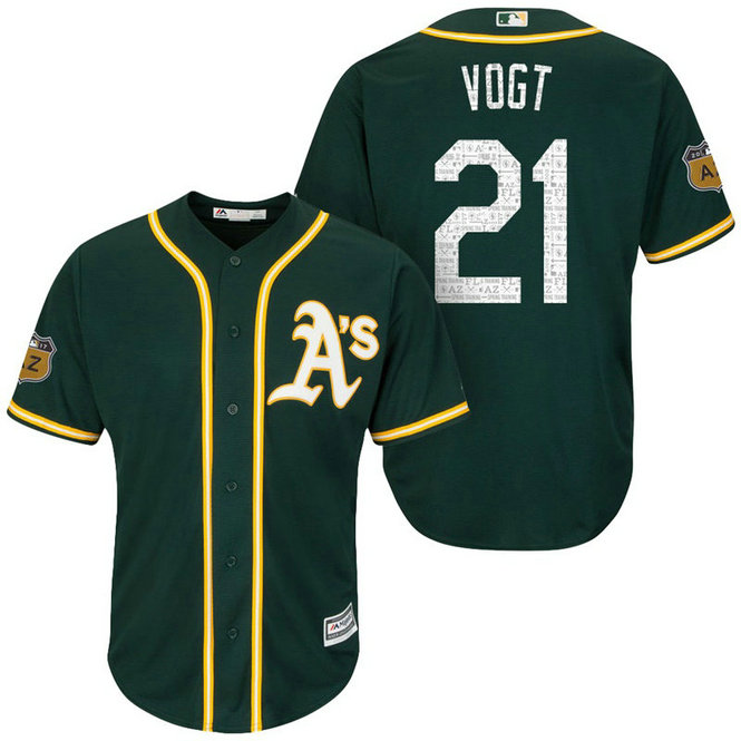 Oakland Athletics #21 Stephen Vogt 2017 Spring Training Cactus League Patch Green Cool Base Jersey
