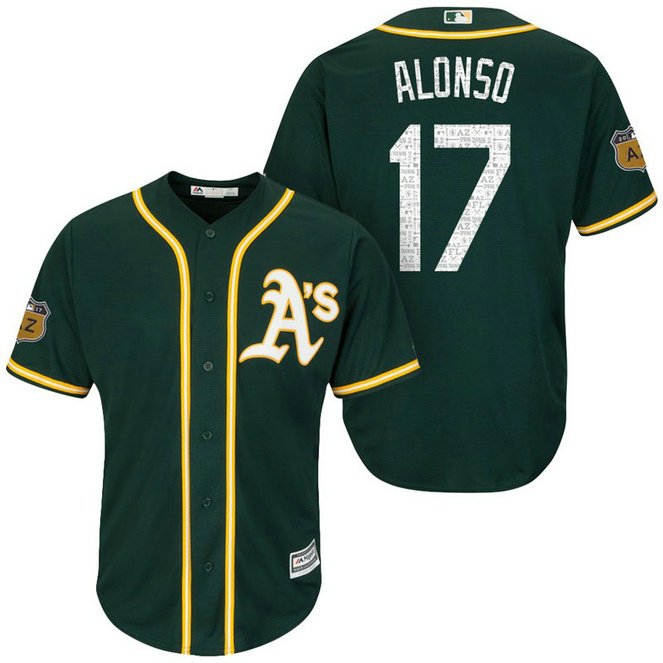 Oakland Athletics #17 Yonder Alonso 2017 Spring Training Cactus League Patch Green Cool Base Jersey