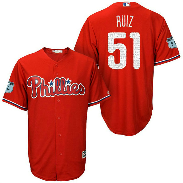 Philadelphia Phillies #51 Carlos Ruiz 2017 Spring Training Grapefruit League Patch Scarlet Cool Base Jersey Philadelphia Phillies #51 Carlos Ruiz 2017 Spring Training Grapefruit League Patch Scarlet Cool Base Jersey