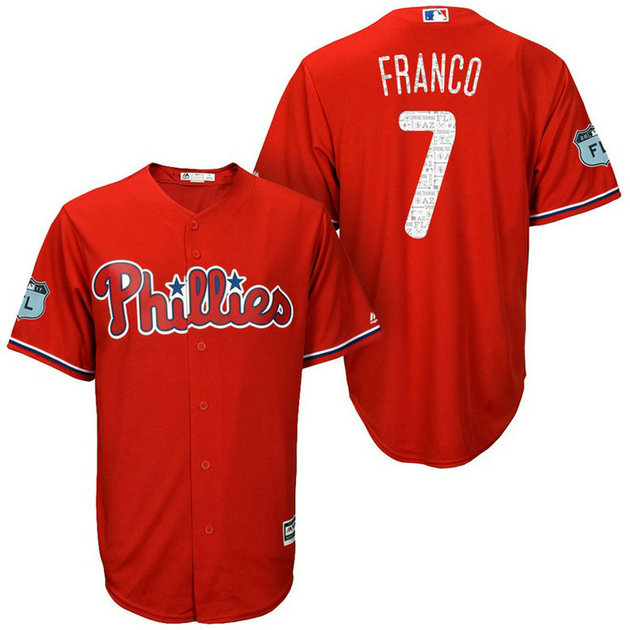 Philadelphia Phillies #7 Maikel Franco 2017 Spring Training Grapefruit League Patch Scarlet Cool Base Jersey Philadelphia Phillies #7 Maikel Franco 2017 Spring Training Grapefruit League Patch Scarlet Cool Base Jersey
