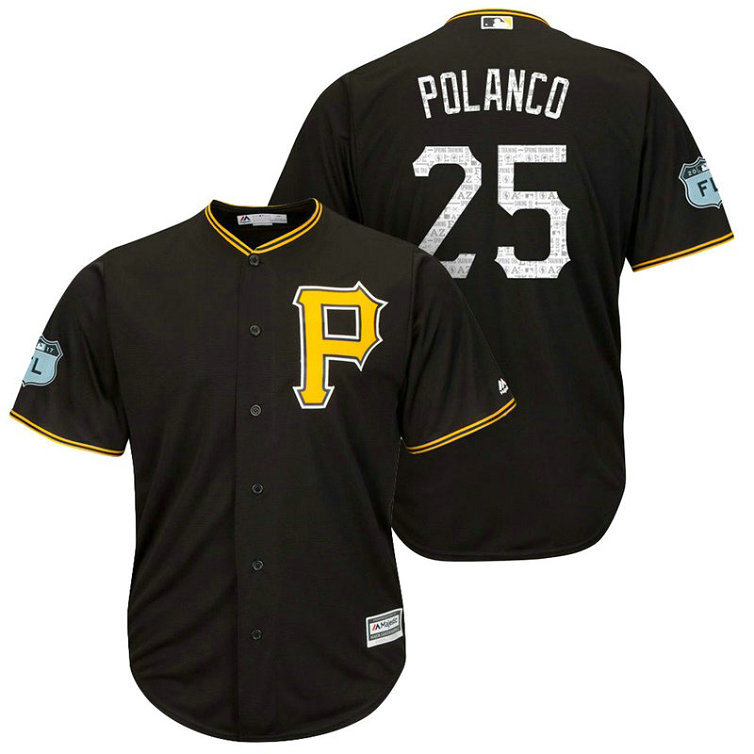 Pittsburgh Pirates #25 Gregory Polanco 2017 Spring Training Grapefruit League Patch Black Cool Base Jersey