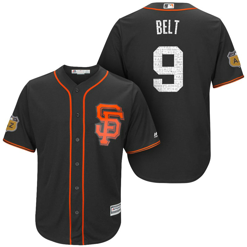 San Francisco Giants #9 Brandon Belt 2017 Spring Training Cactus League Patch Black Cool Base Jersey