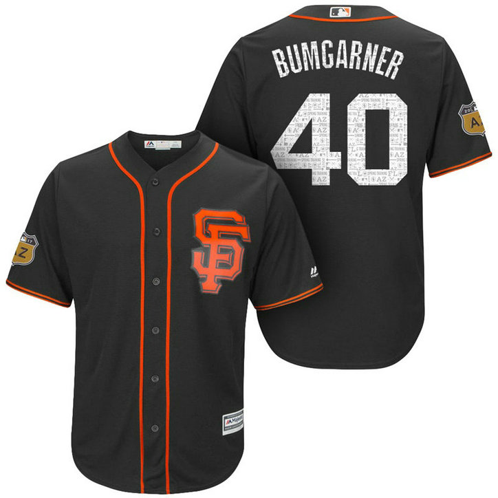 San Francisco Giants #40 Madison Bumgarner 2017 Spring Training Cactus League Patch Black Cool Base Jersey San Francisco Giants #40 Madison Bumgarner 2017 Spring Training Cactus League Patch Black Cool Base Jersey