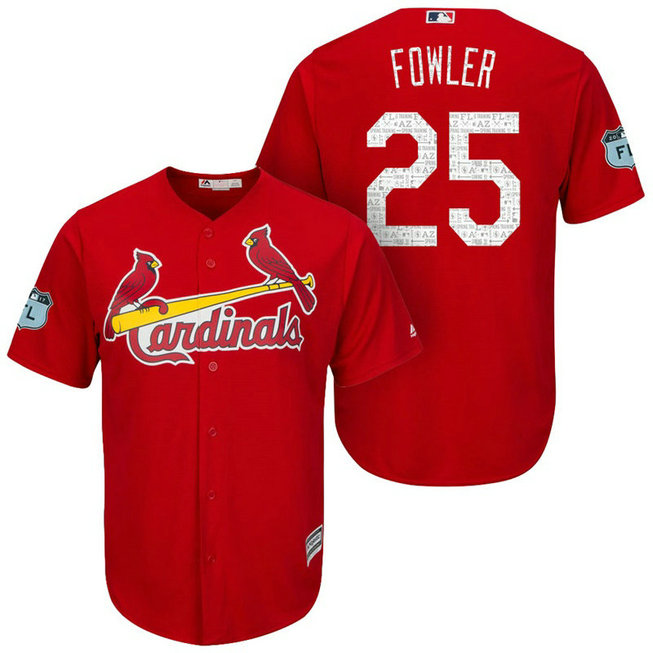 St. Louis Cardinals #25 Dexter Fowler 2017 Spring Training Grapefruit League Patch Scarlet Cool Base Jersey