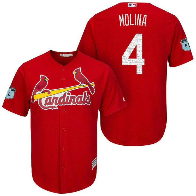 St. Louis Cardinals #4 Yadier Molina 2017 Spring Training Grapefruit League Patch Scarlet Cool Base Jersey St. Louis Cardinals #4 Yadier Molina 2017 Spring Training Grapefruit League Patch Scarlet Cool Base Jersey