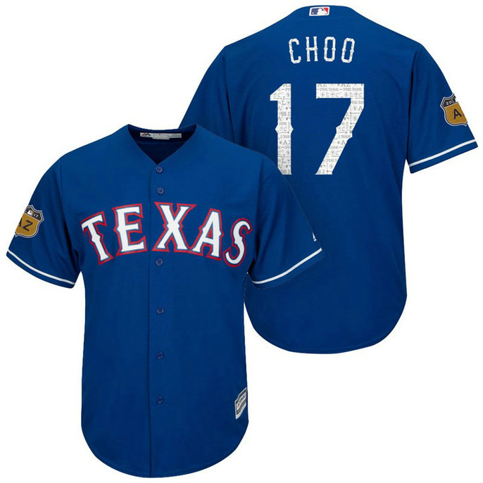 Texas Rangers #17 Shin-soo Choo 2017 Spring Training Cactus League Patch Royal Cool Base Jersey Texas Rangers #17 Shin-soo Choo 2017 Spring Training Cactus League Patch Royal Cool Base Jersey