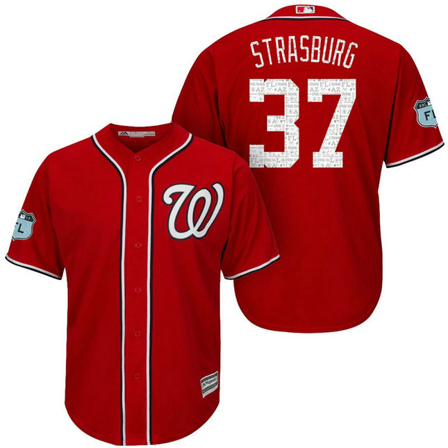 Washington Nationals #37 Stephen Strasburg 2017 Spring Training Grapefruit League Patch Scarlet Cool Base Jersey Washington Nationals #37 Stephen Strasburg 2017 Spring Training Grapefruit League Patch Scarlet Cool Base Jersey