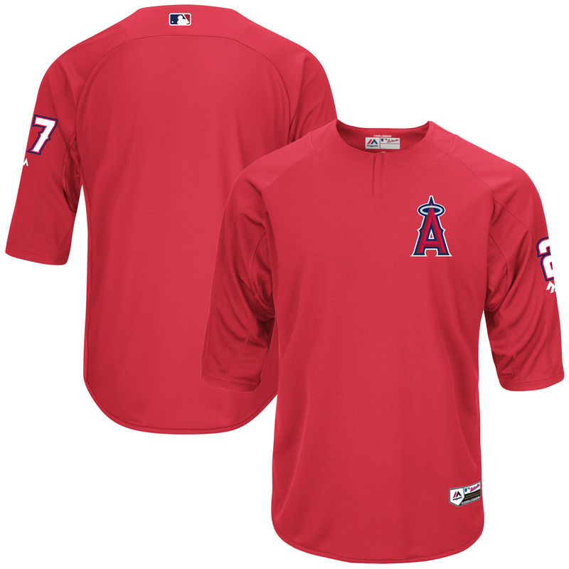 Los Angeles Angels Mike Trout On-Field 3/4-Sleeve Player Batting Practice Jersey - Red