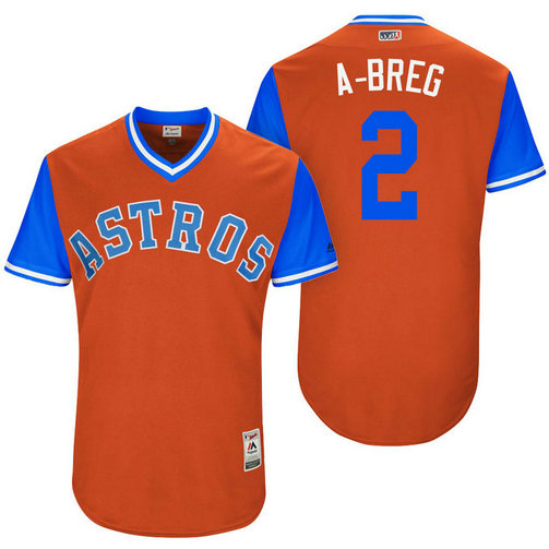 Houston Astros Alex Bregman #2 A-Breg Orange Nickname 2017 Little League Players Weekend Jersey Houston Astros Alex Bregman #2 A-Breg Orange Nickname 2017 Little League Players Weekend Jersey