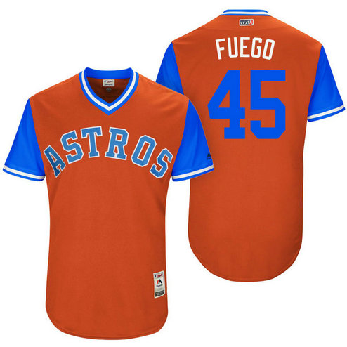 Houston Astros Michael Feliz #45 Fuego Orange Nickname 2017 Little League Players Weekend Jersey Houston Astros Michael Feliz #45 Fuego Orange Nickname 2017 Little League Players Weekend Jersey