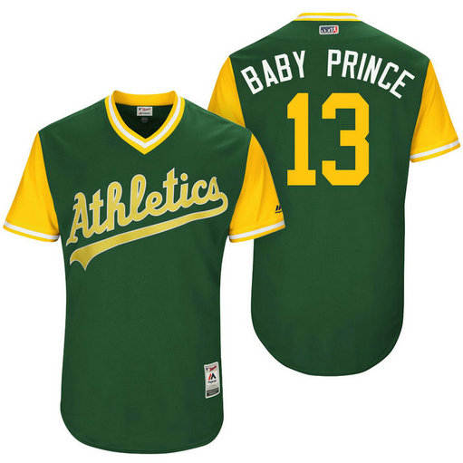 Oakland Athletics Bruce Maxwell #13 Baby Prince Green Nickname 2017 Little League Players Weekend Jersey Oakland Athletics Bruce Maxwell #13 Baby Prince Green Nickname 2017 Little League Players Weekend Jersey
