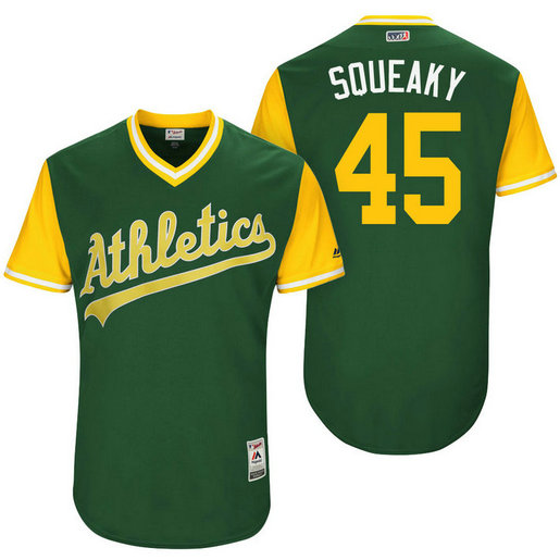 Oakland Athletics Jharel Cotton #45 Squeaky Green Nickname 2017 Little League Players Weekend Jersey