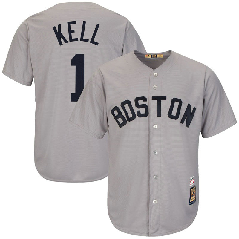 George Kell #1 Boston Red Sox Replica Cooperstown Grey Cool Base Jersey George Kell #1 Boston Red Sox Replica Cooperstown Grey Cool Base Jersey