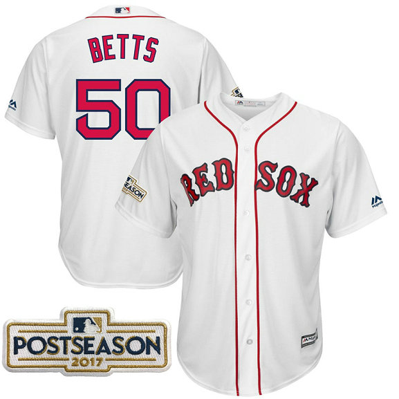 Mookie Betts #50 Boston Red Sox 2017 Postseason White Cool Base Jersey Mookie Betts #50 Boston Red Sox 2017 Postseason White Cool Base Jersey