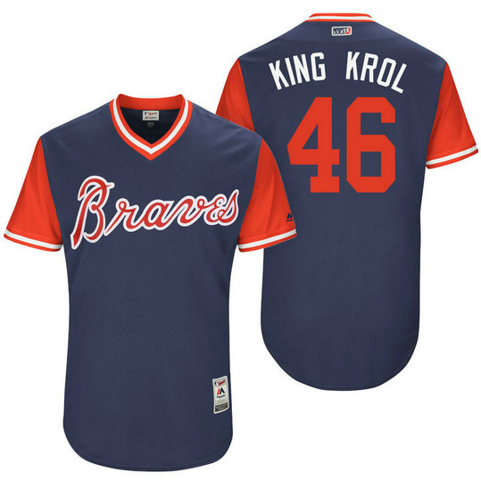 Atlanta Braves Ian Krol #46 King Krol Navy Nickname 2017 Little League Players Weekend Jersey Atlanta Braves Ian Krol #46 King Krol Navy Nickname 2017 Little League Players Weekend Jersey