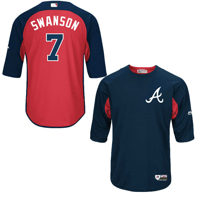 Atlanta Braves Dansby Swanson On-Field 3/4-Sleeve Player Batting Practice Jersey - Navy