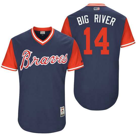 Atlanta Braves Rio Ruiz #14 Big River Navy Nickname 2017 Little League Players Weekend Jersey Atlanta Braves Rio Ruiz #14 Big River Navy Nickname 2017 Little League Players Weekend Jersey