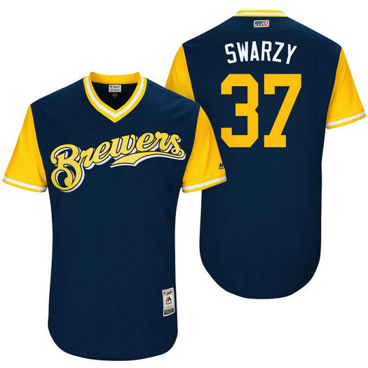 Milwaukee Brewers Anthony Swarzak #37 Swarzy Navy Nickname 2017 Little League Players Weekend Jersey Milwaukee Brewers Anthony Swarzak #37 Swarzy Navy Nickname 2017 Little League Players Weekend Jersey