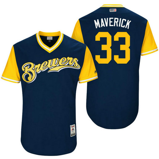 Milwaukee Brewers Brett Phillips #33 Maverick Navy Nickname 2017 Little League Players Weekend Jersey Milwaukee Brewers Brett Phillips #33 Maverick Navy Nickname 2017 Little League Players Weekend Jersey