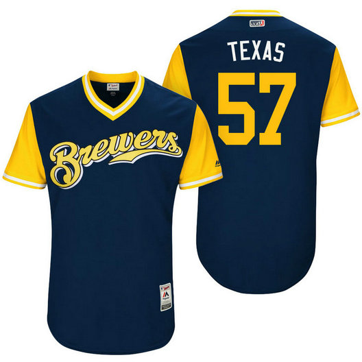 Milwaukee Brewers Chase Anderson #57 Texas Navy Nickname 2017 Little League Players Weekend Jersey Milwaukee Brewers Chase Anderson #57 Texas Navy Nickname 2017 Little League Players Weekend Jersey