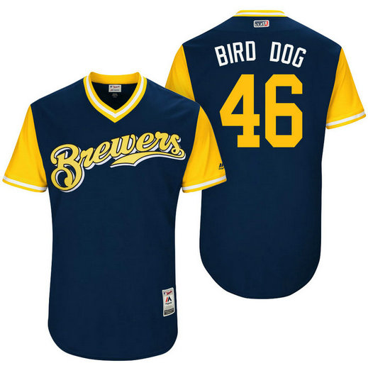 Milwaukee Brewers Corey Knebel #46 Bird Dog Navy Nickname 2017 Little League Players Weekend Jersey Milwaukee Brewers Corey Knebel #46 Bird Dog Navy Nickname 2017 Little League Players Weekend Jersey
