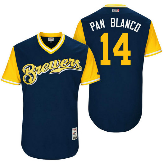 Milwaukee Brewers Hernan Perez #14 Pan Blanco Navy Nickname 2017 Little League Players Weekend Jersey Milwaukee Brewers Hernan Perez #14 Pan Blanco Navy Nickname 2017 Little League Players Weekend Jersey