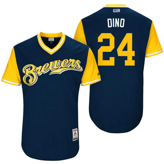 Milwaukee Brewers Jesus Aguilar #24 Dino Navy Nickname 2017 Little League Players Weekend Jersey