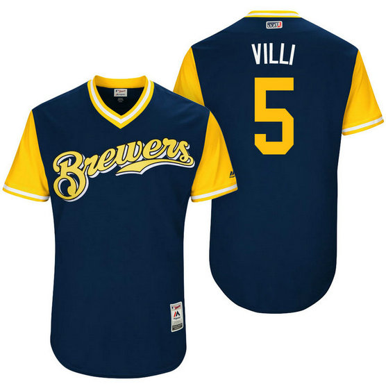 Milwaukee Brewers Jonathan Villar #5 Villi Navy Nickname 2017 Little League Players Weekend Jersey