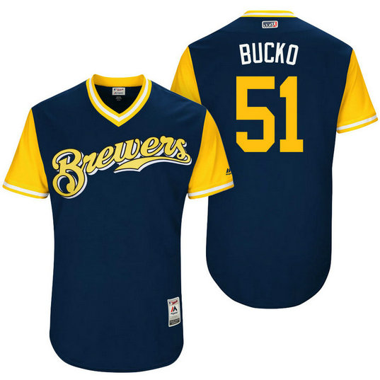 Milwaukee Brewers Oliver Drake #51 Bucko Navy Nickname 2017 Little League Players Weekend Jersey Milwaukee Brewers Oliver Drake #51 Bucko Navy Nickname 2017 Little League Players Weekend Jersey