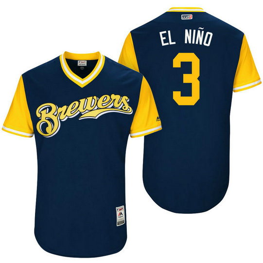 Milwaukee Brewers Orlando Arcia #3 El Nino Navy Nickname 2017 Little League Players Weekend Jersey Milwaukee Brewers Orlando Arcia #3 El Nino Navy Nickname 2017 Little League Players Weekend Jersey