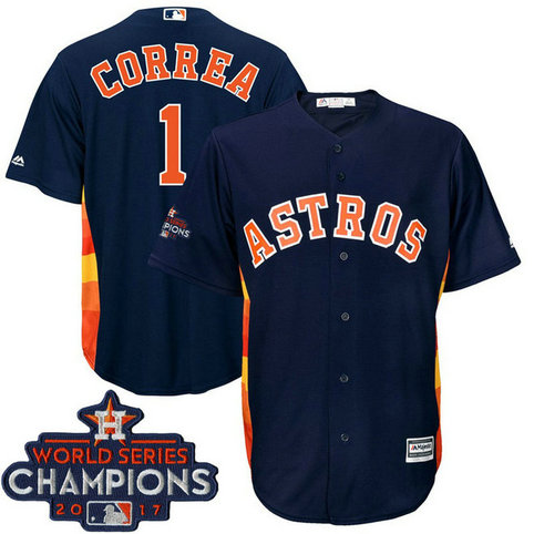Houston Astros Carlos Correa #1 Navy 2017 World Series Champions Team Logo Patch Cool Base Jersey Houston Astros Carlos Correa #1 Navy 2017 World Series Champions Team Logo Patch Cool Base Jersey