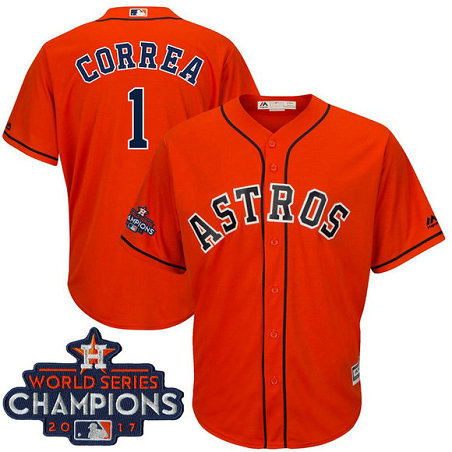 Houston Astros Carlos Correa #1 Orange 2017 World Series Champions Team Logo Patch Cool Base Jersey Houston Astros Carlos Correa #1 Orange 2017 World Series Champions Team Logo Patch Cool Base Jersey