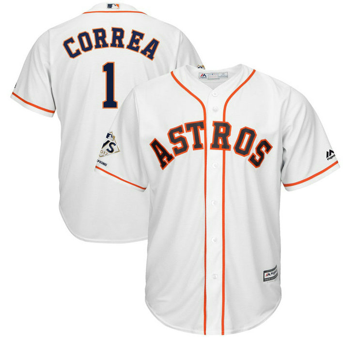 Houston Astros Carlos Correa #1 White 2017 World Series Champions Patch Cool Base Jersey Houston Astros Carlos Correa #1 White 2017 World Series Champions Patch Cool Base Jersey