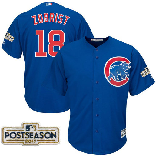 Ben Zobrist #18 Chicago Cubs 2017 Postseason Royal Cool Base Jersey