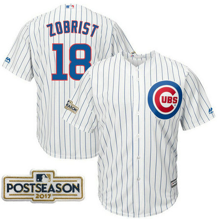 Ben Zobrist #18 Chicago Cubs 2017 Postseason White Cool Base Jersey
