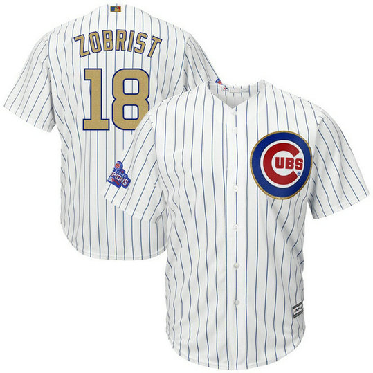 Chicago Cubs #18 Ben Zobrist 2017 Gold Program White Cool Base Jersey