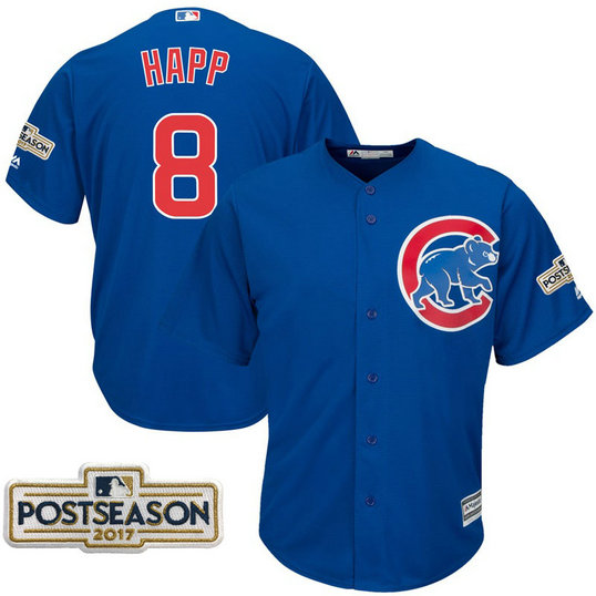 Ian Happ #8 Chicago Cubs 2017 Postseason Royal Cool Base Jersey