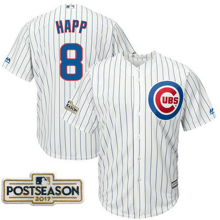 Ian Happ #8 Chicago Cubs 2017 Postseason White Cool Base Jersey