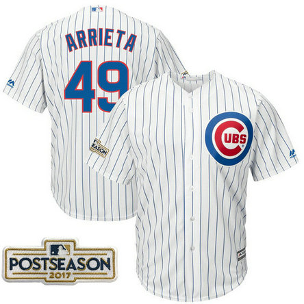 Jake Arrieta #49 Chicago Cubs 2017 Postseason White Cool Base Jersey
