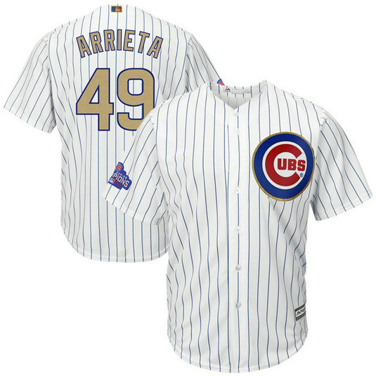 Chicago Cubs #49 Jake Arrieta 2017 Gold Program White Cool Base Jersey Chicago Cubs #49 Jake Arrieta 2017 Gold Program White Cool Base Jersey